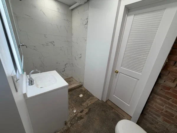 N 2nd Rockford, IL project: Bathroom remodel tile shower cement exposed brick